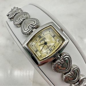 Geneva Heart Charm Bracelet Watch, Silver, Mother of Pearl Dial